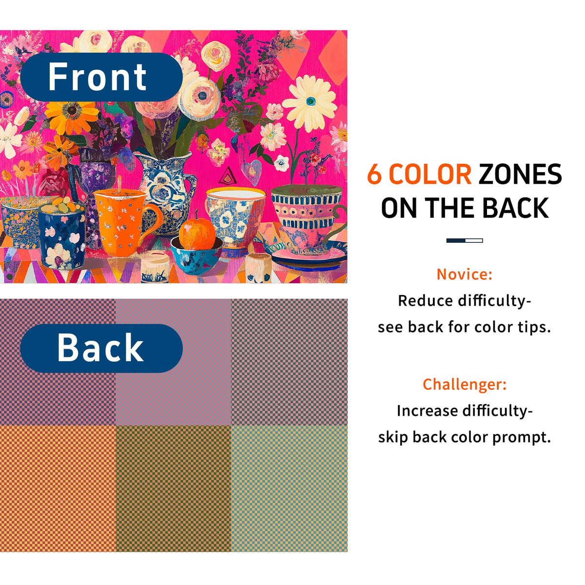 Naturelish Puzzles: back color sections with six colors to ease solving