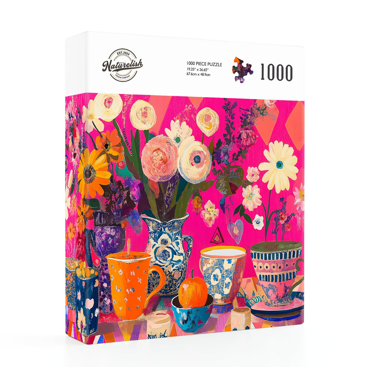 Naturelish Puzzles: vivid floral scene highlighting flowers and vases