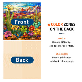Naturelish stained glass cactus puzzle back-color-coding shows color sections to speed puzzling