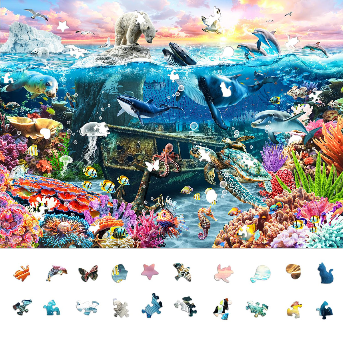 Naturelish unique-shaped pieces with stars and penguins add playful twists for engaging puzzling.