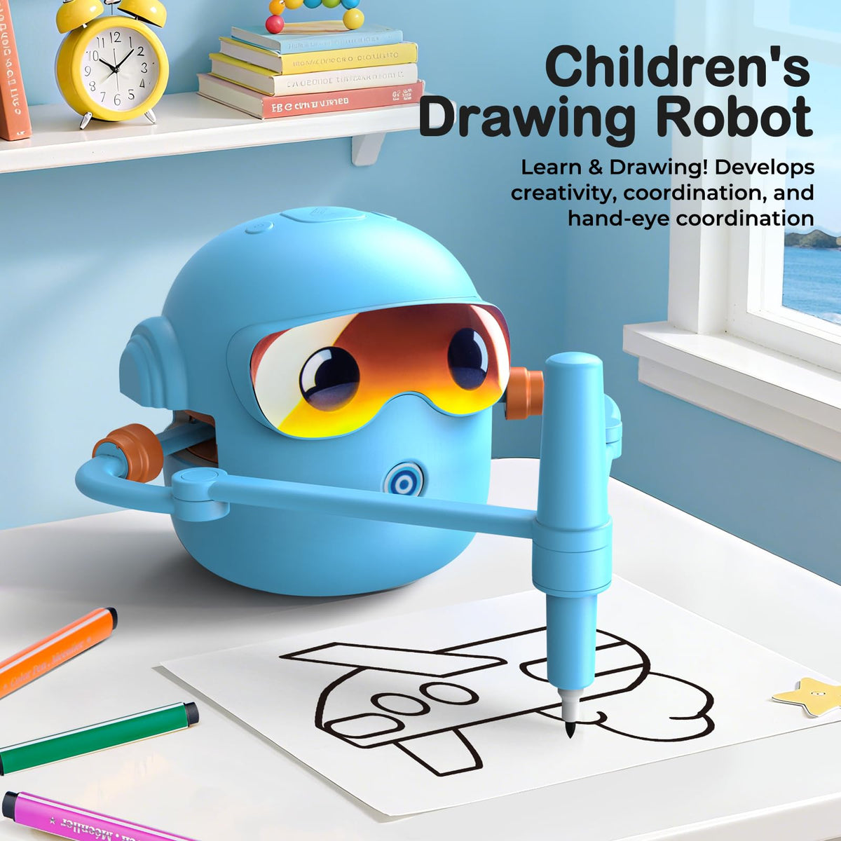 NAUQUOHZ drawing robot with 100 cards guiding art projects.