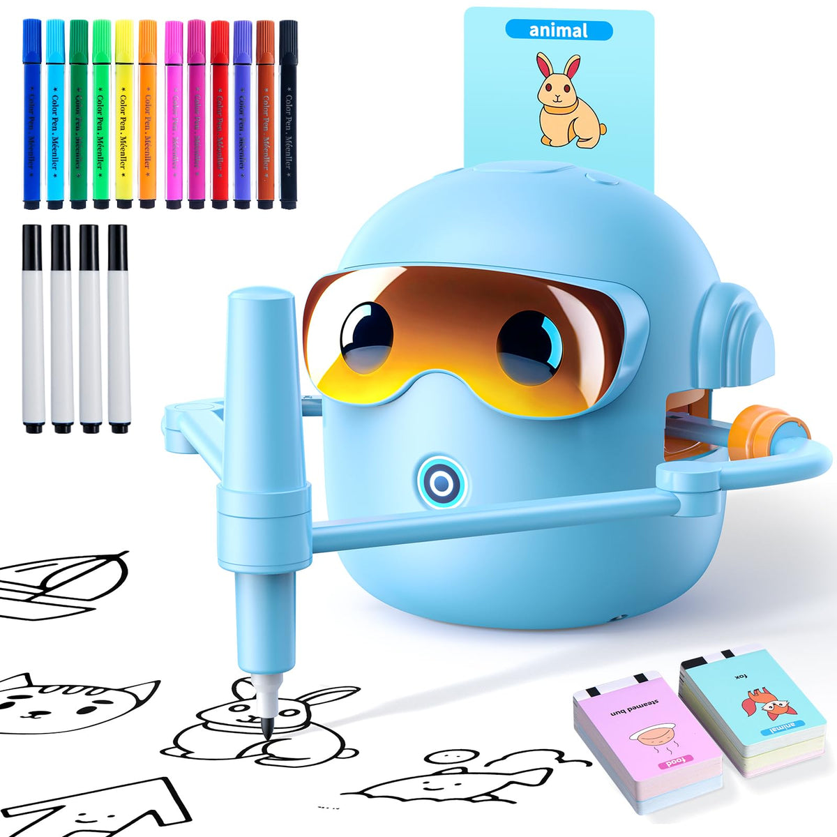 NAUQUOHZ drawing robot for kids with colorful pens ready for creative play.