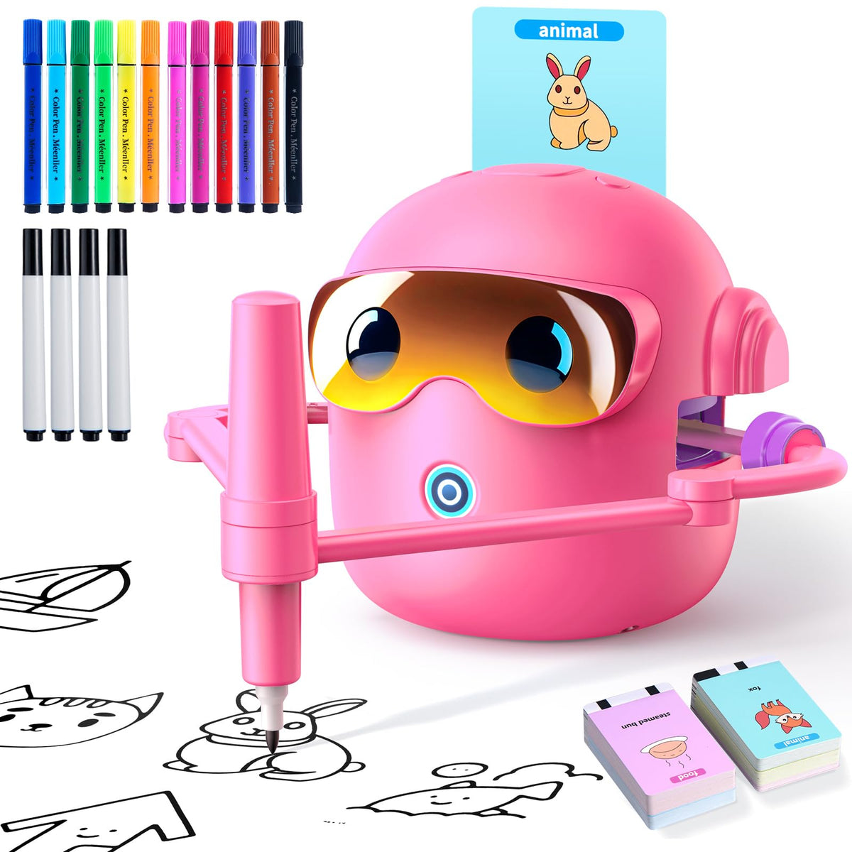 NAUQUOHZ drawing robot with cards guides kids through step-by-step art activities.