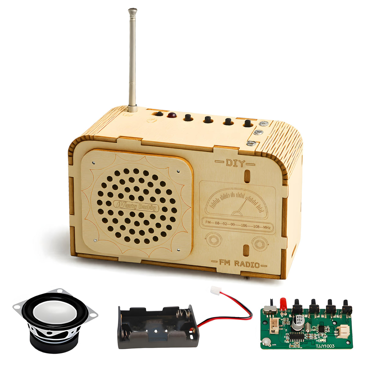 NautyDaddy FM Radio Kit assembly on desk for hands-on learning.