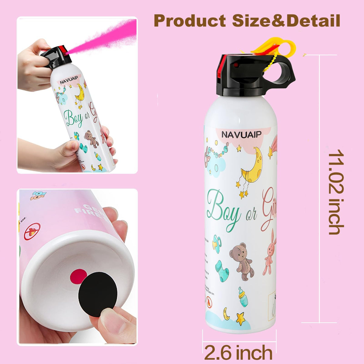 Navuaip color spray washes away with water for quick cleanup after the reveal.