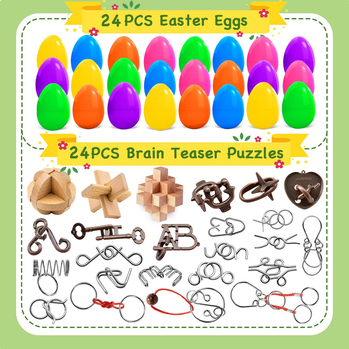 NAXYAN brain teaser puzzles inside each egg to challenge kids, teens, and adults.