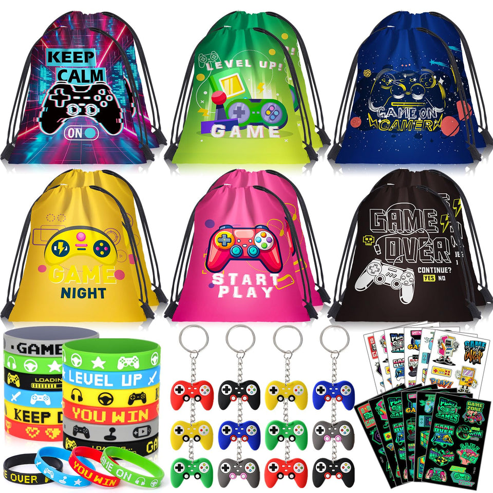 naygnahz video game party favors drawstring bags showcase colorful, reusable party loot.