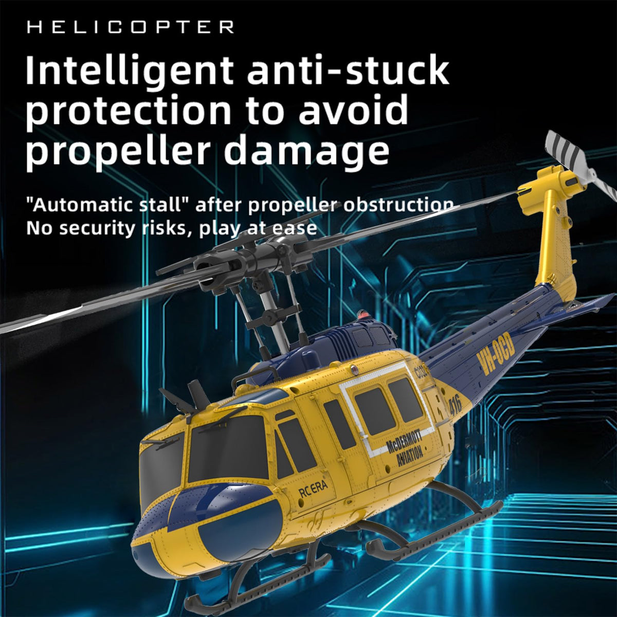 NBJIALIN RC Era C032 Huey helicopter brushless motor detail and power efficiency.