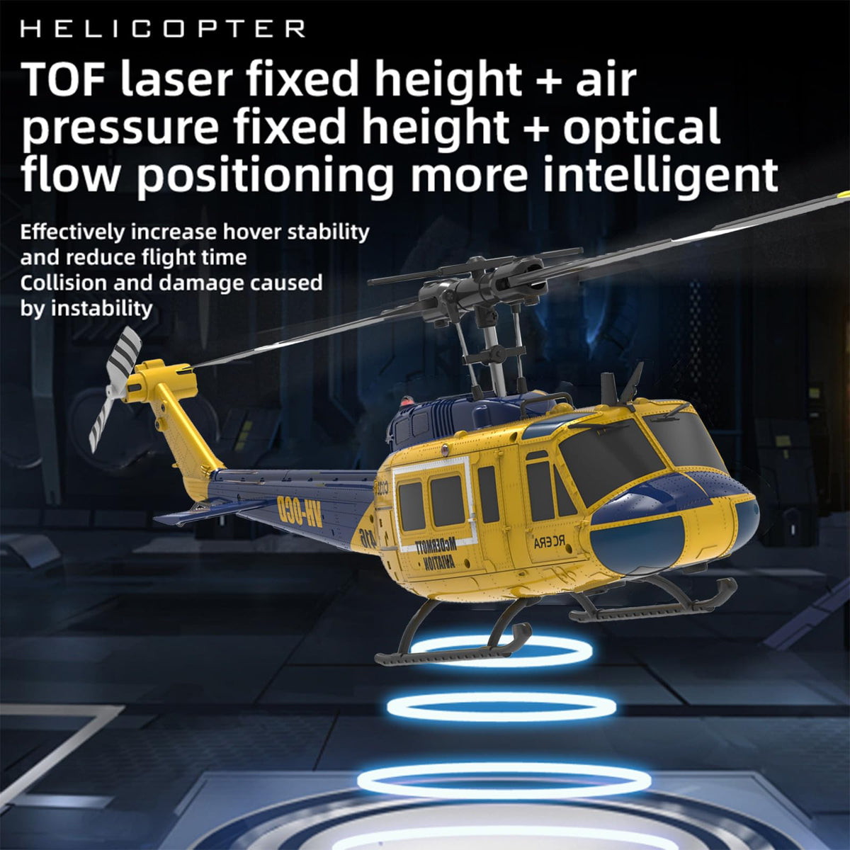 NBJIALIN RC Era C032 Huey helicopter with gyros and sensors during flight.