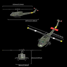 NBJIALIN RC Era C032 Huey helicopter top view highlights compact scale and agile handling.