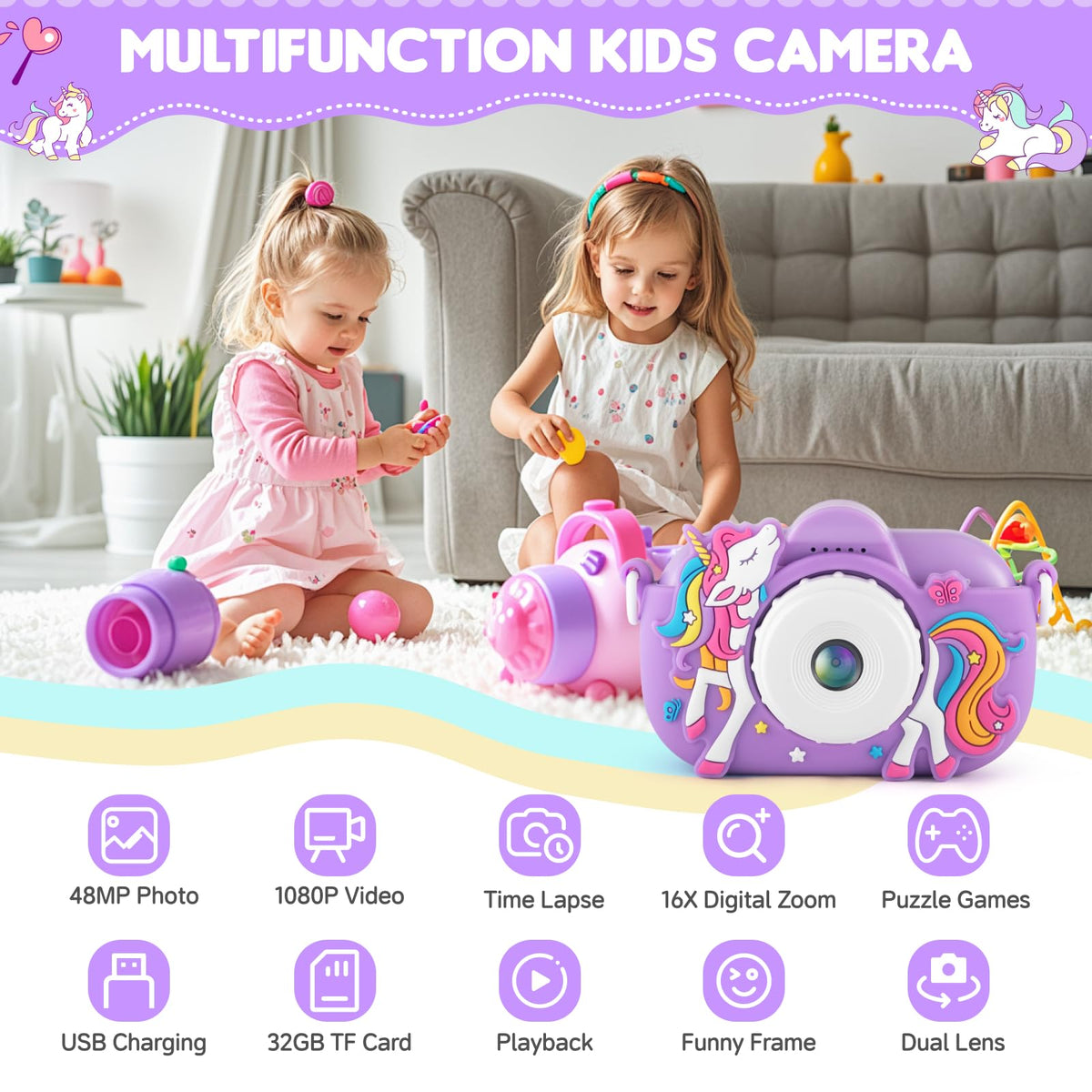 NBKLS kids camera in selfie mode for easy portrait shots by children.