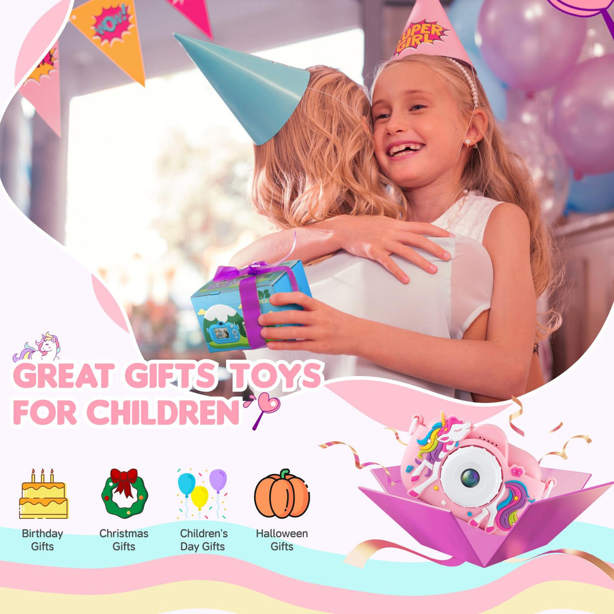 NBKLS Kids Camera travel-friendly design in pink