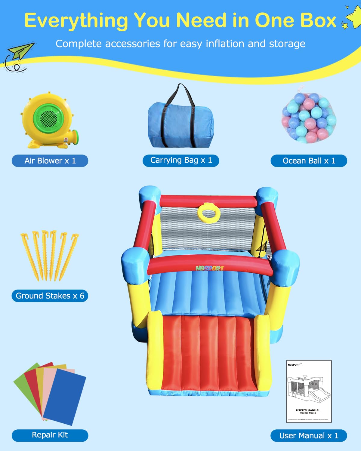 NBSPORT inflatable bounce house blower unit, steady inflation for reliable use.