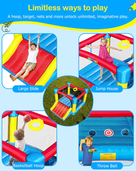 NBSPORT bounce house catching nets and safety features, watchful play.