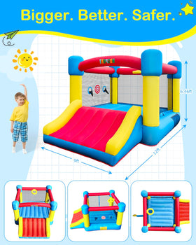 NBSPORT bounce house children playing together, social backyard fun.