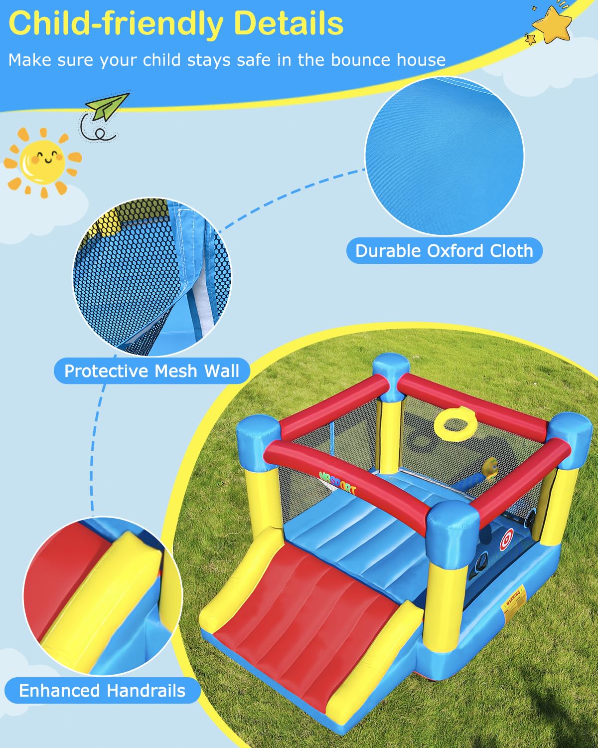 NBSPORT bounce house target area detail, kids aim and toss fun.