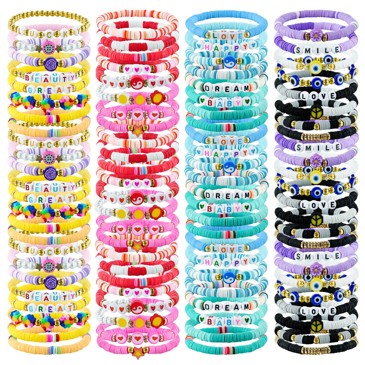 NCPLYGOU 96-piece colorful friendship bracelet set, versatile for stacking and casual outfits.