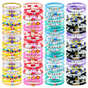 NCPLYGOU 96-piece colorful friendship bracelet set, versatile for stacking and casual outfits.