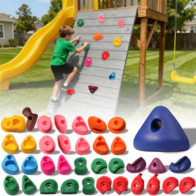 NEATATOU 36-pcs rock climbing holds on a colorful wall for versatile climbing play