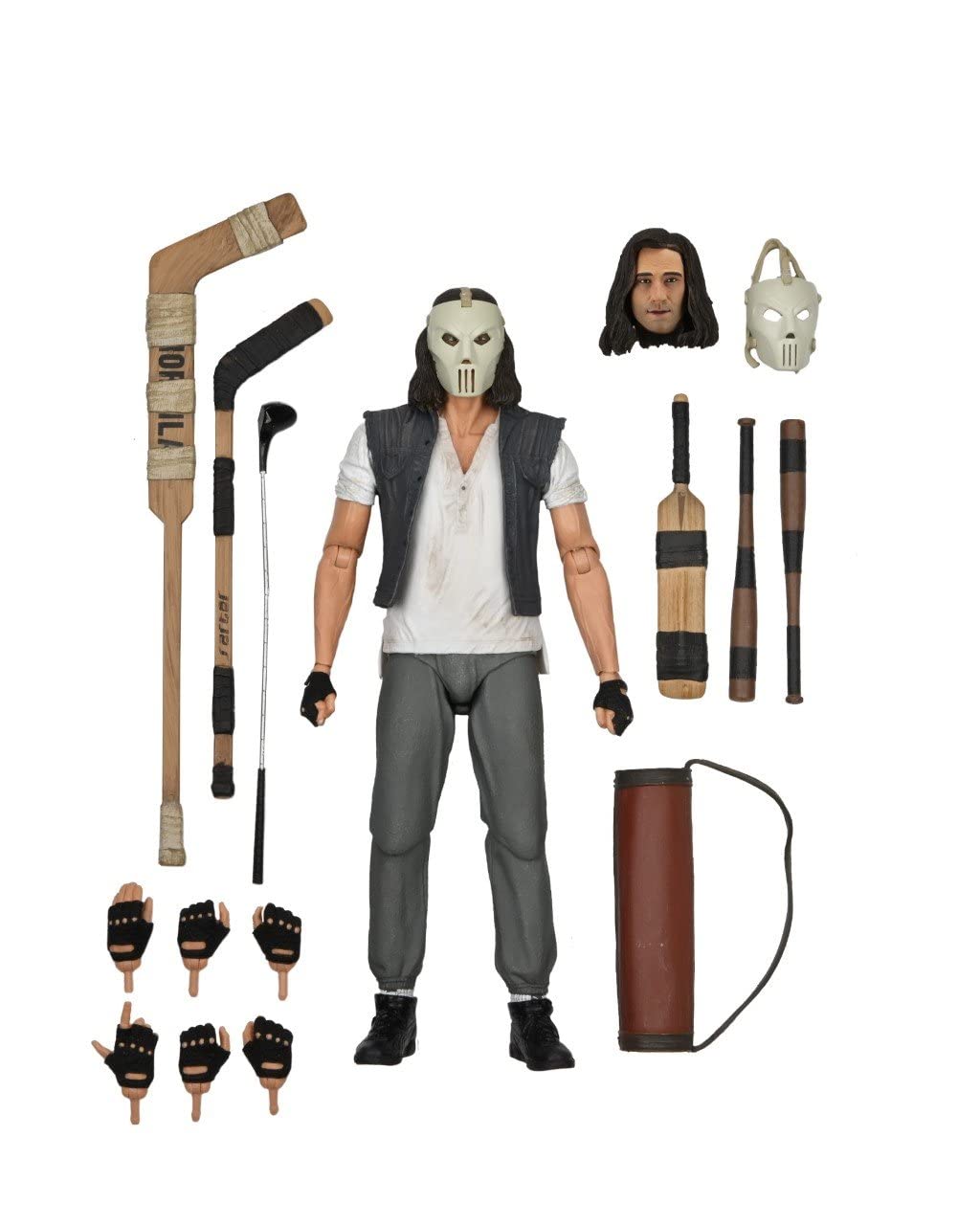 NECA Casey Jones figure with hockey sticks ready for display in your TMNT collection