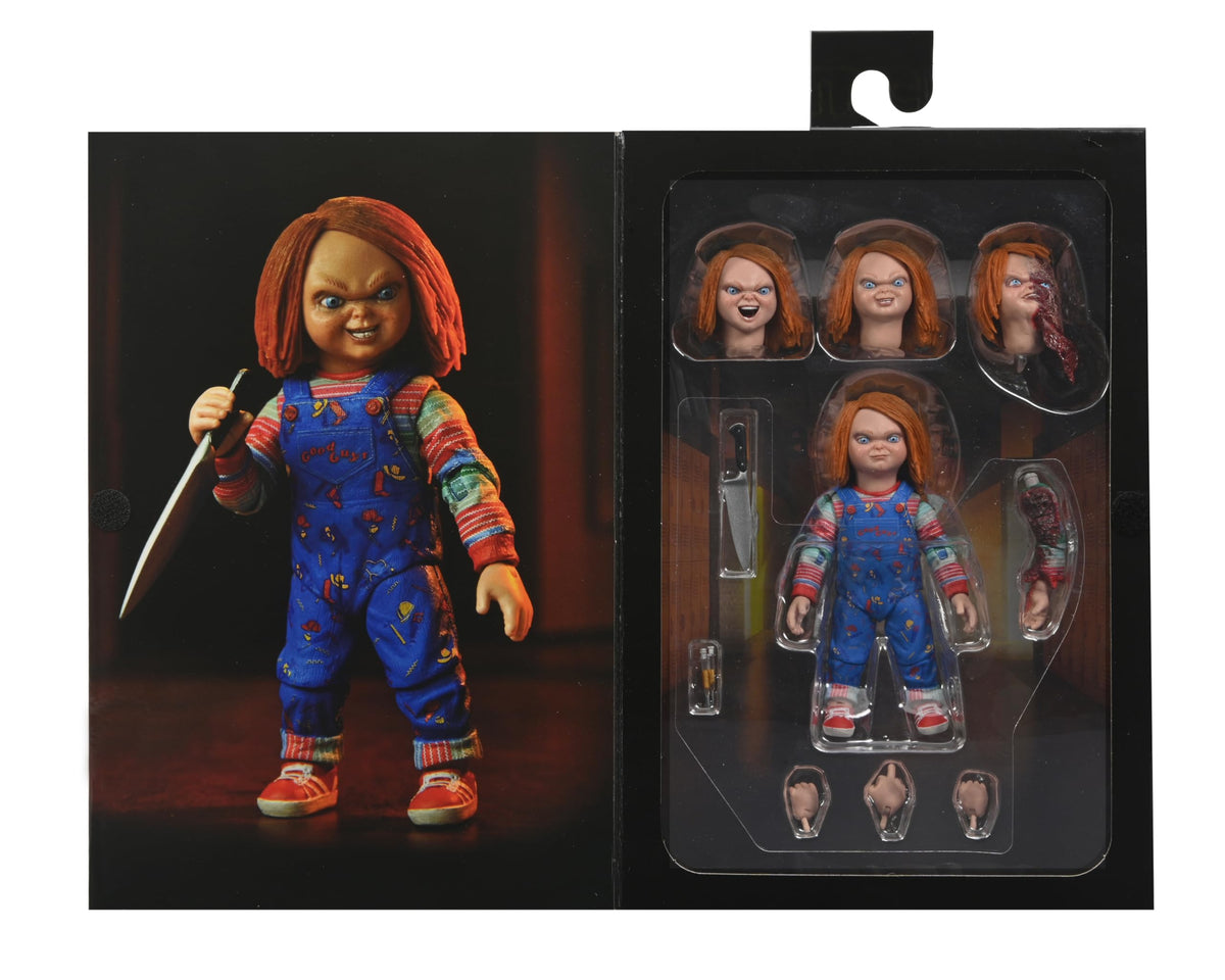 NECA Chucky TV Series 7in head sculpt set shows four interchangeable expressions