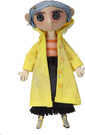 NECA Coraline doll with removable yellow raincoat for versatile styling