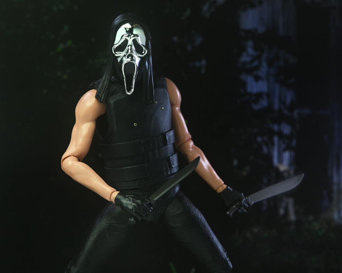 Chrome knife, flamethrower, pitchfork and two machetes with Ghost Face