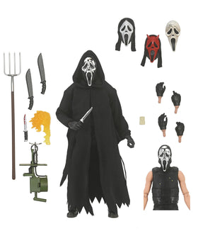 NECA Ghost Face Ultimate Inferno figure front view with open cloak for dynamic posing
