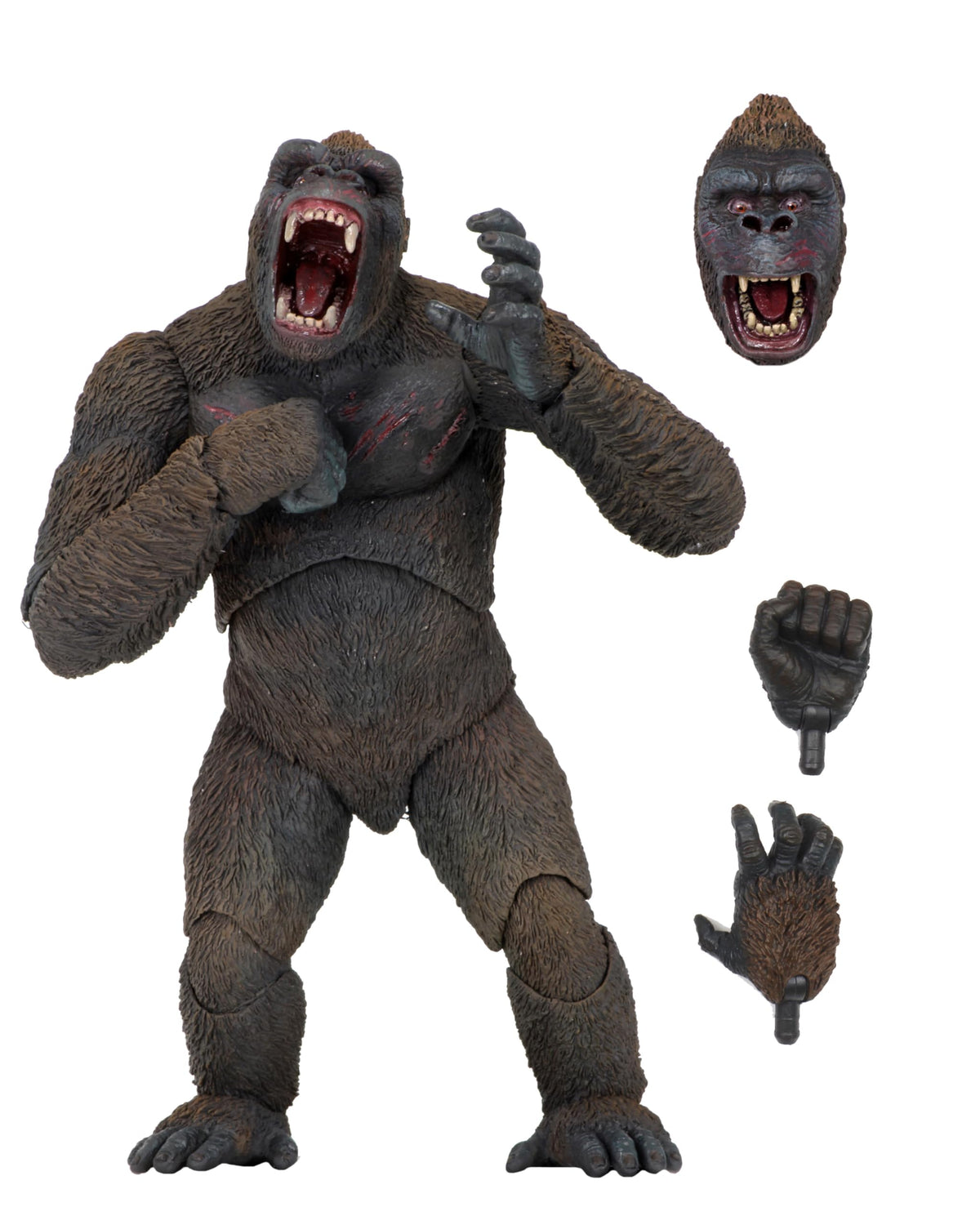 NECA King Kong 7in figure front view highlighting detailed hair and battle scars