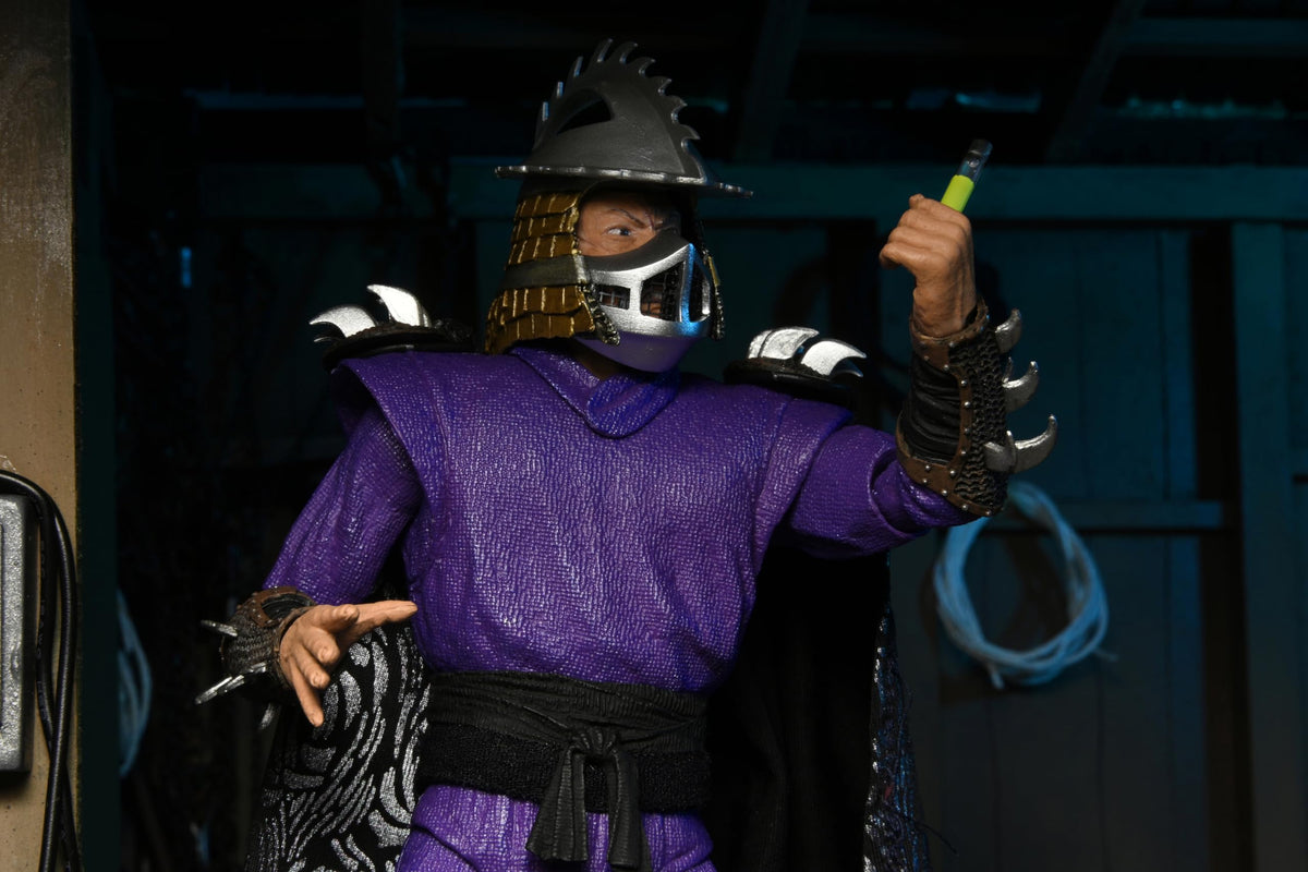 NECA Shredder 1:7-scale figure close-up details highlight textured armor.