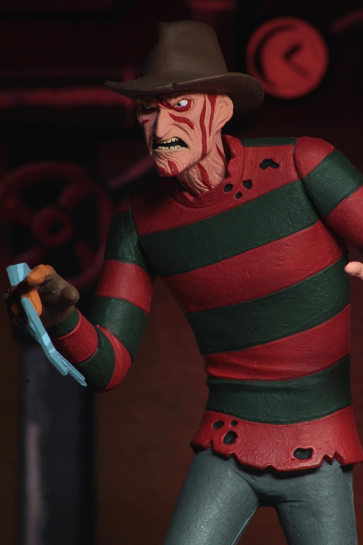 NECA Toony Terrors Freddy Krueger striped sweater detail for diorama displays.