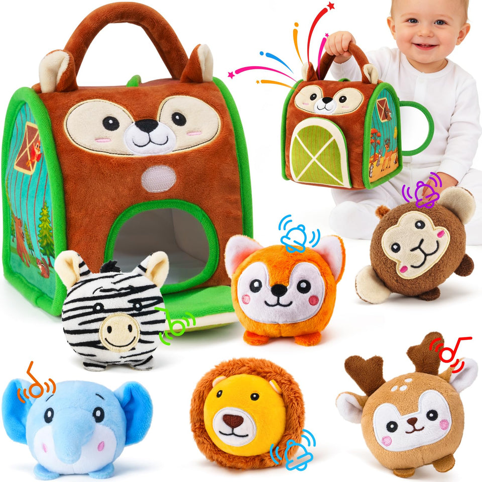 NECTAR BABY soft squirrel house with woodland animals for engaging sensory play.