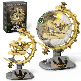 NecyBrik dinosaur skull fossil globe assembly for hands-on STEM learning.