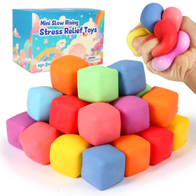 Neec 24-pack slow rising stress cubes in bright colors for sensory relief and focus.