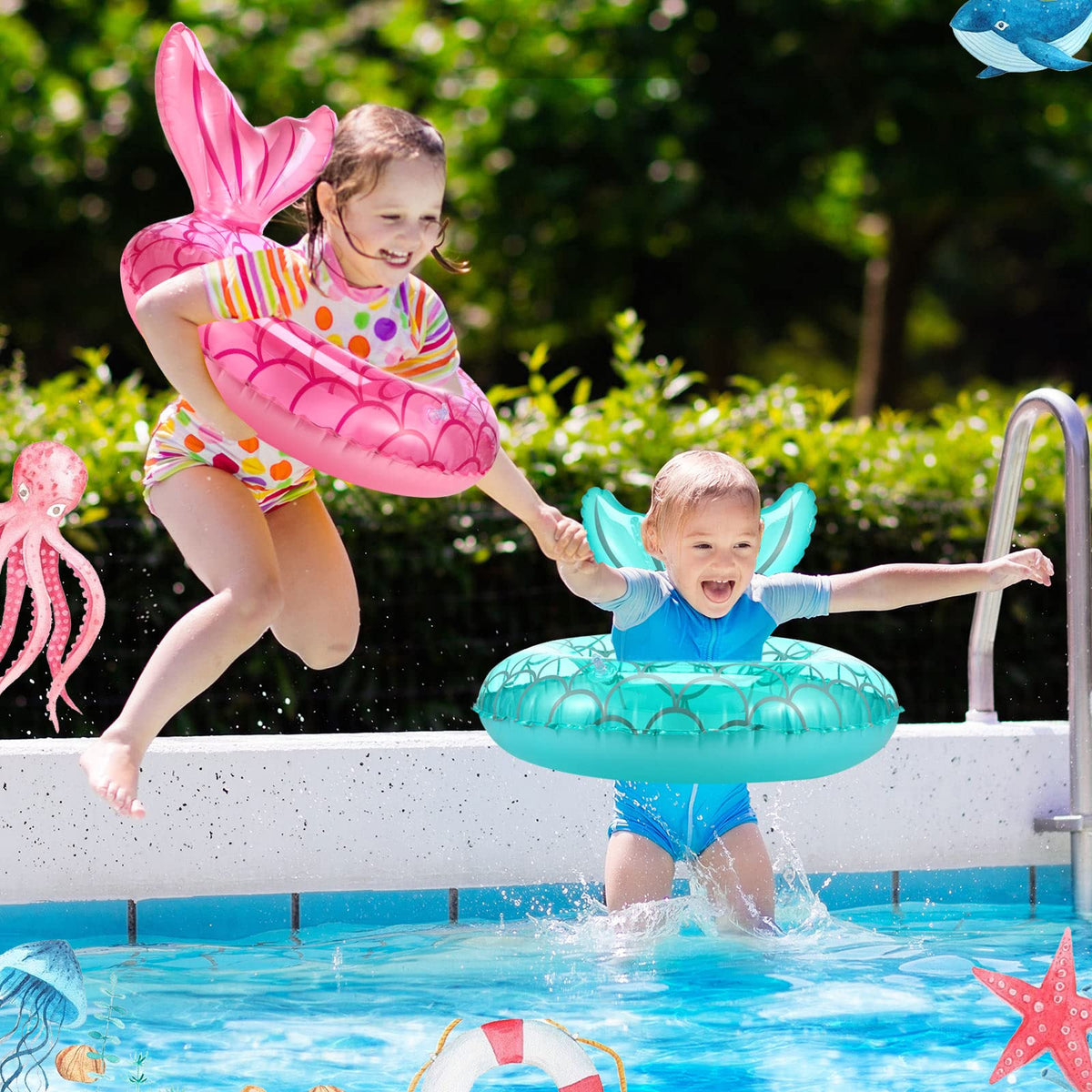 Neer mermaid pool float blue-green 60cm, quick setup for sunny days.
