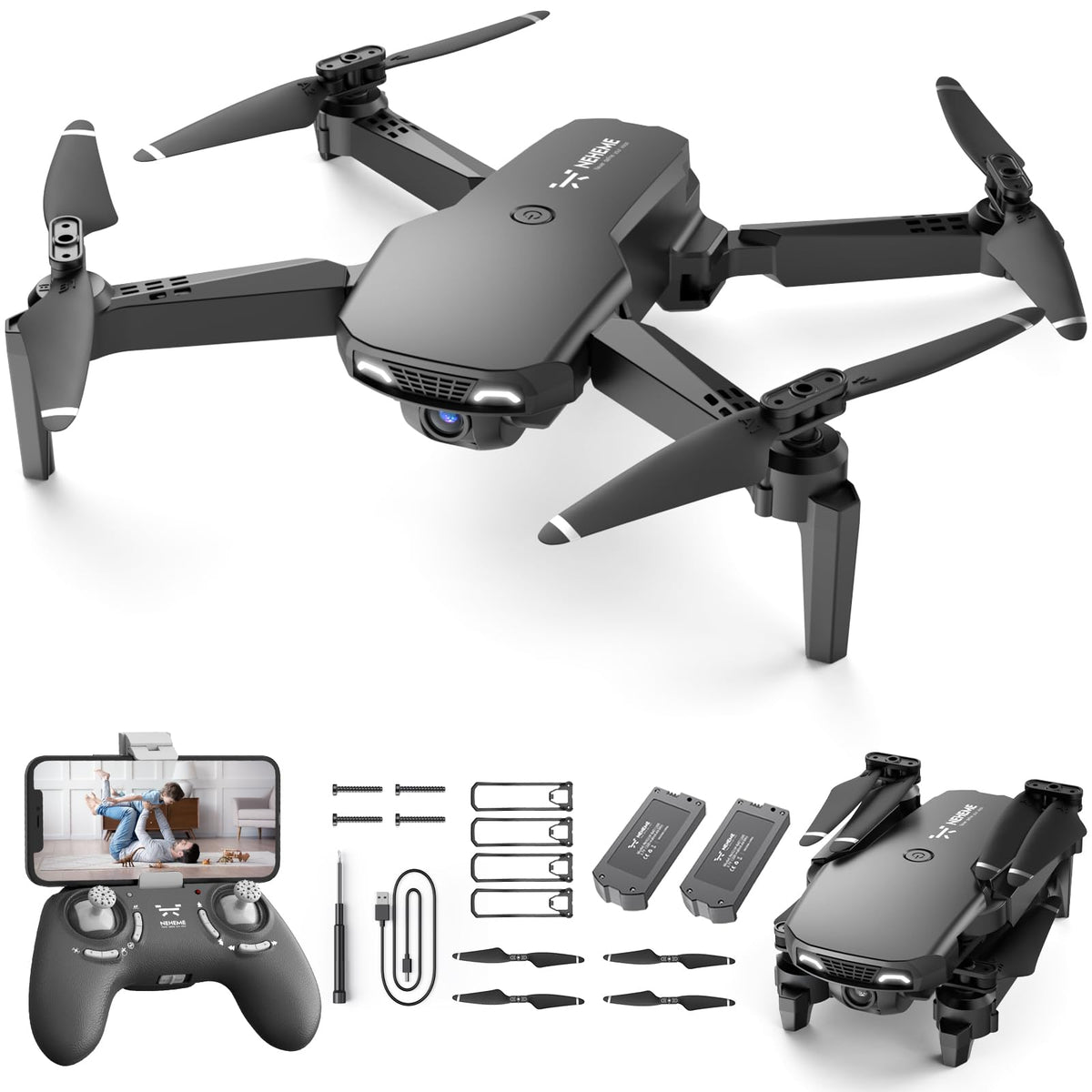 NEHEME Drones for Kids front view with 1080p camera for easy aerial learning