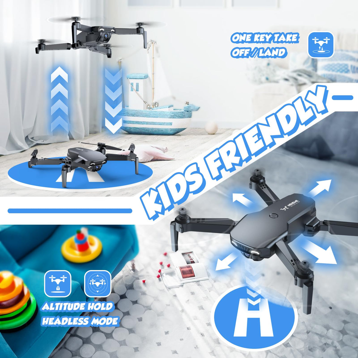 NEHEME Drones for Kids folded compact design ideal for travel and quick setup