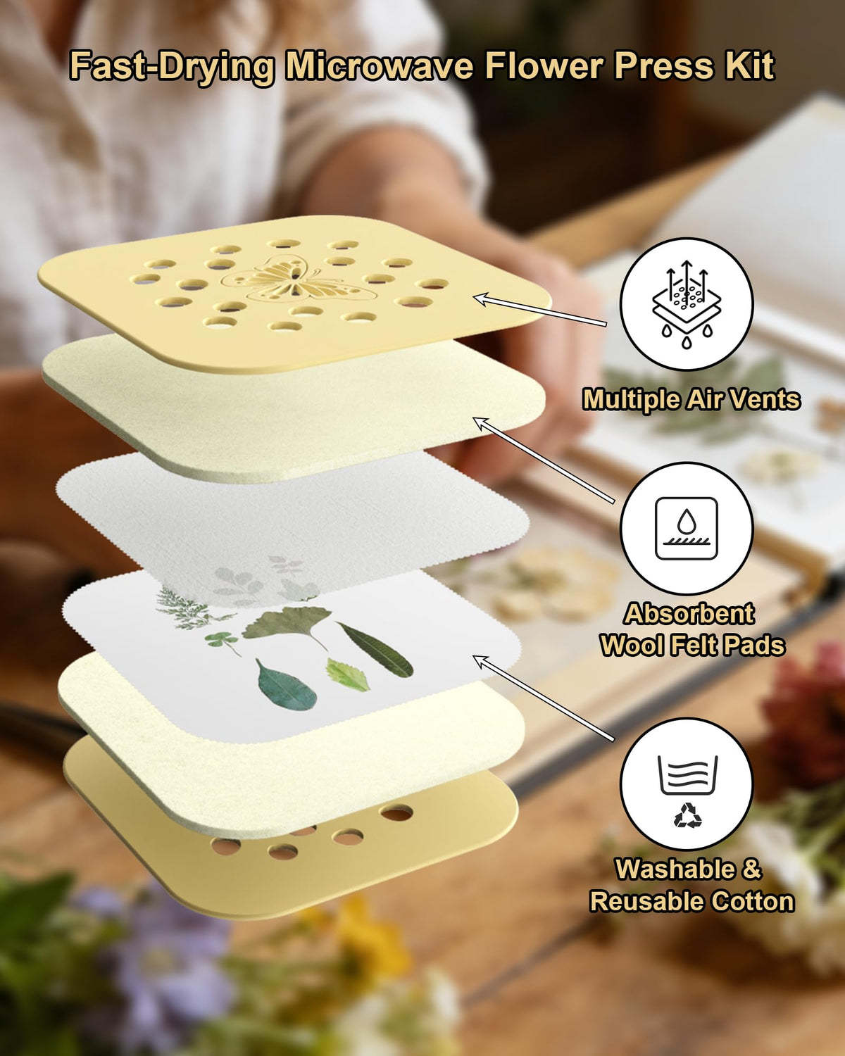 NEIGIKI compact 9x9-inch press secures blooms for crafts.
