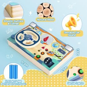 Neikko Busy Board horn button adds interactive sound for imaginative play.