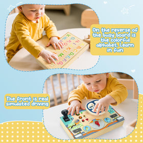 Neikko Busy Board LED lights illuminate play and boost visual tracking.