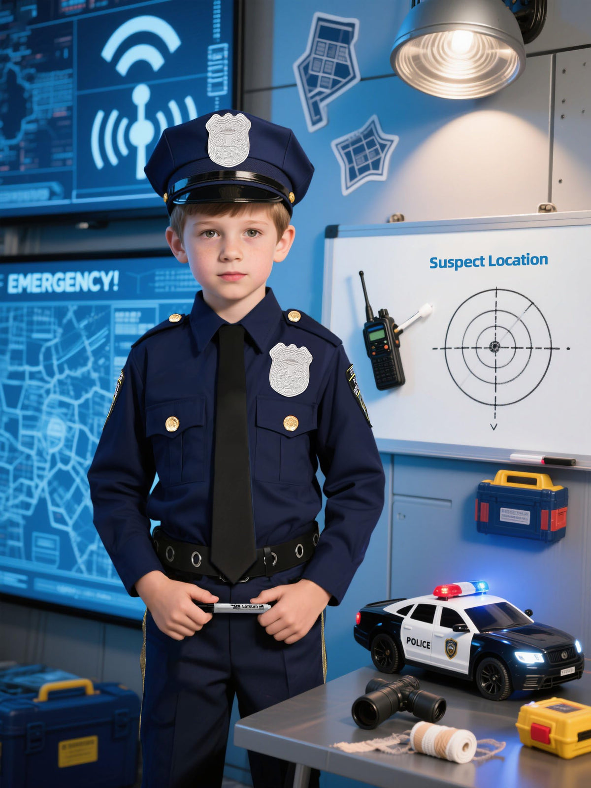 Neilyoshop Police Costume hat completing the uniform for immersive dress-up.