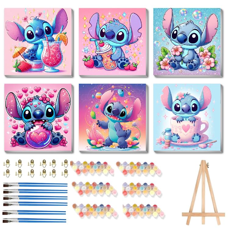 nekpiahu 6-pack cartoon paint by numbers framed canvas for kid-friendly wall art