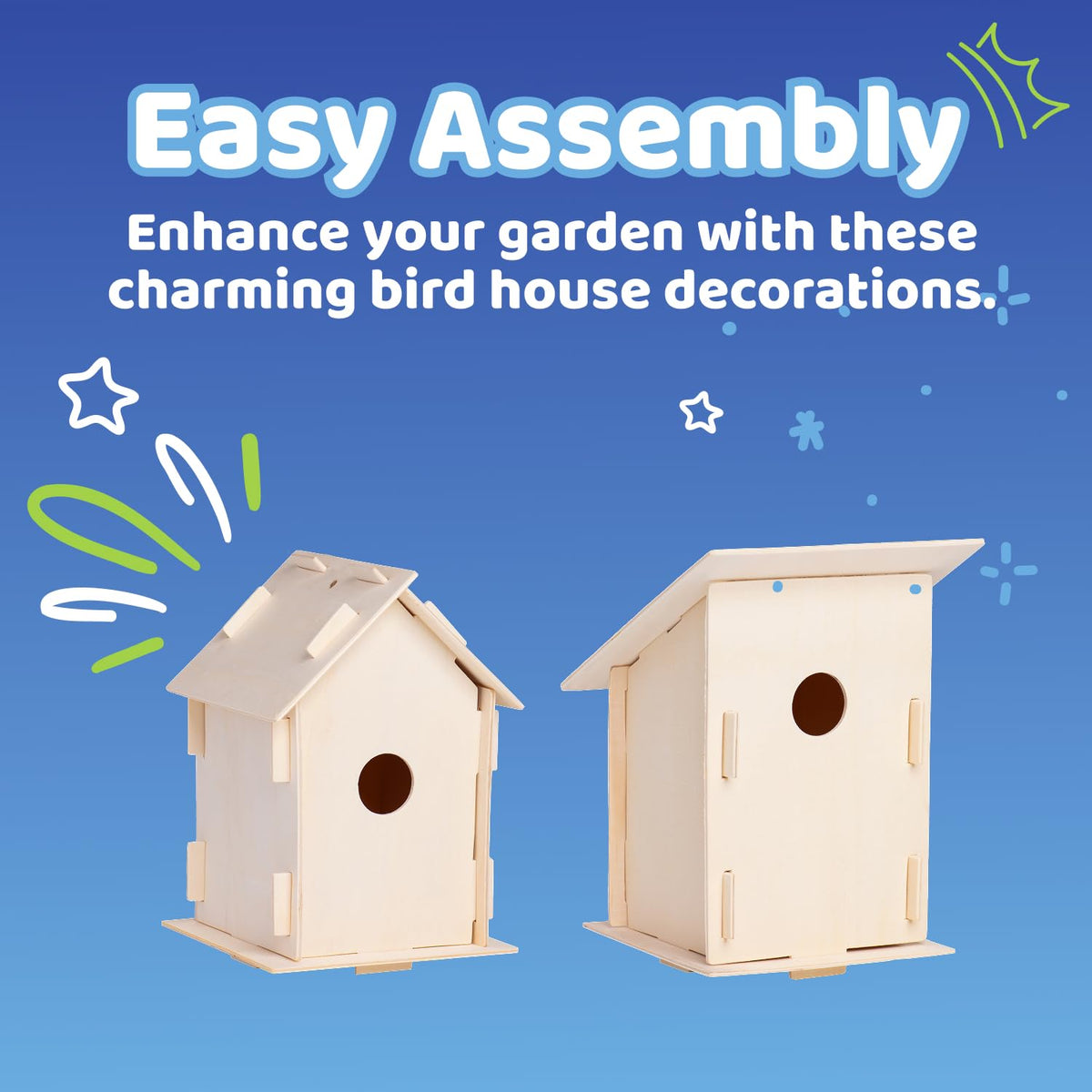 Neliblu DIY 12 Wooden Bird House Kit – durable outdoor-ready wood for garden display