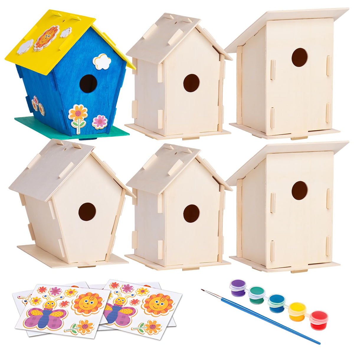 Neliblu DIY 12 Wooden Bird House Kit with paint strips – fun for kids and families