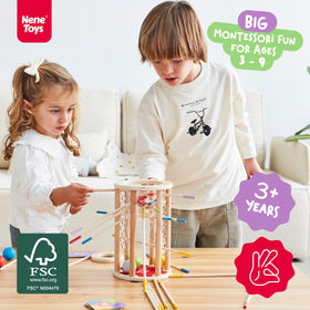 Nene Toys BallFall Jumbo wooden frame and sticks for fine motor play.