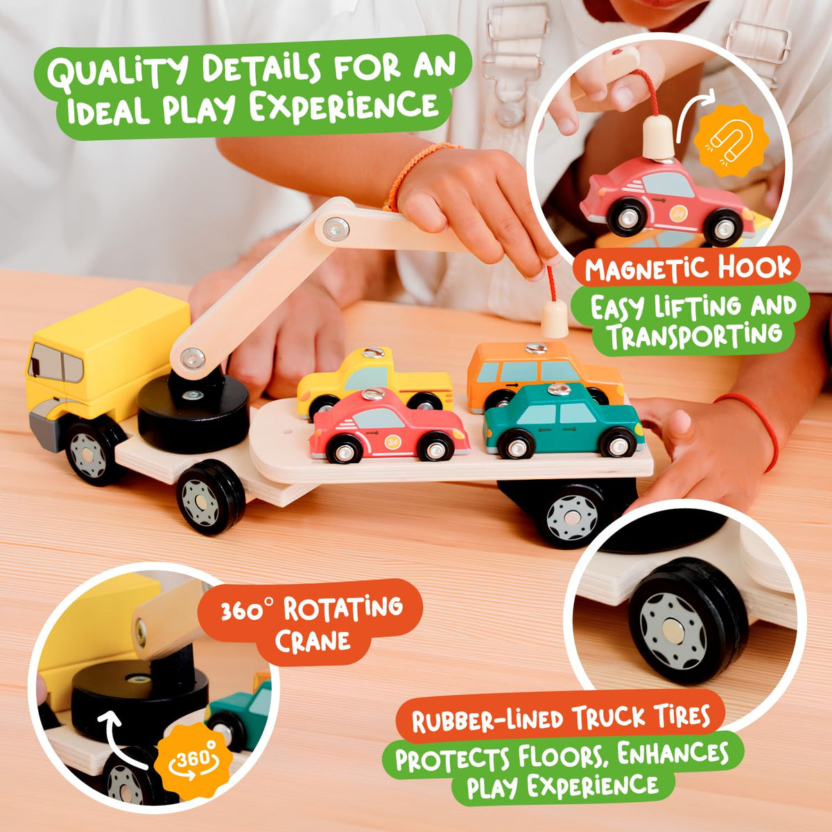 Detachable trailer on the Nene Toys loader enables flexible pretend hauling