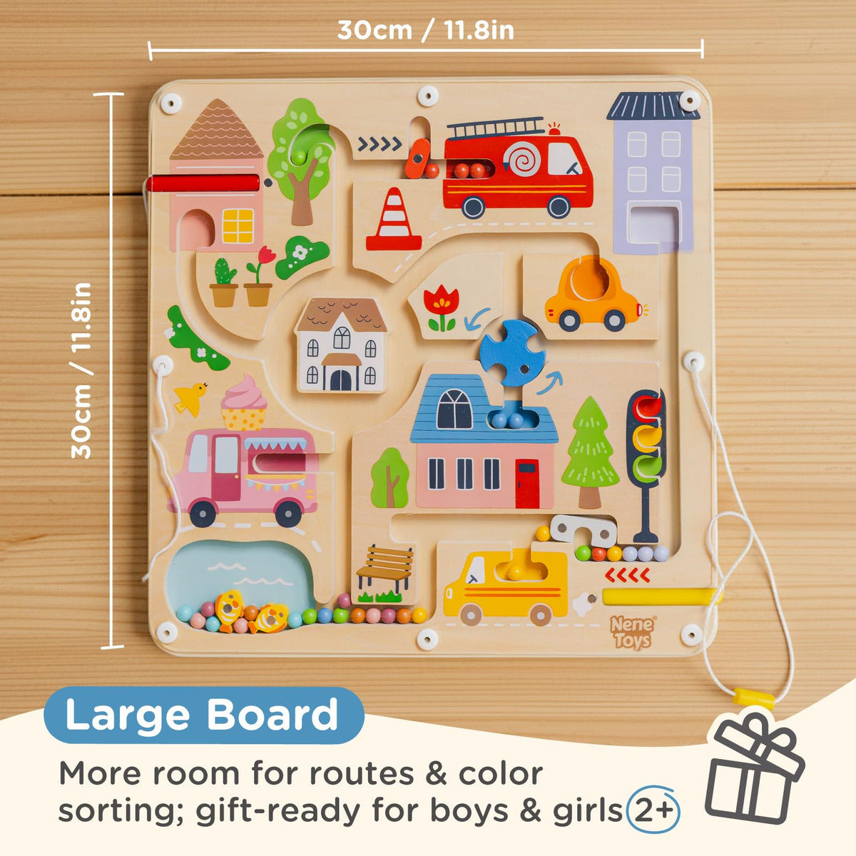 Nene Toys Magnetic Maze Board city-themed play supports independent exploration.