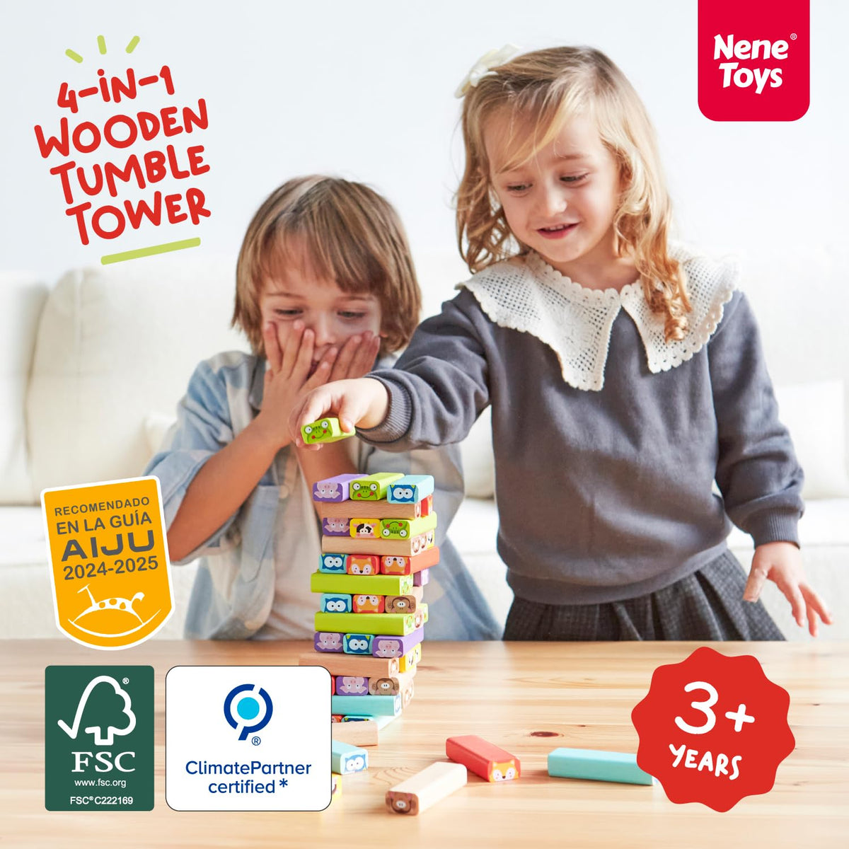 Nene Toys tumble tower blocks selection using animal cards to encourage planning