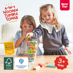 Nene Toys tumble tower blocks selection using animal cards to encourage planning