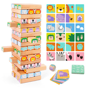 Nene Toys wooden block stacking tower with stable, colorful blocks for confident building.